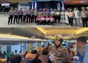 Ditlantas Polda Riau dan Tim Takjil Bagikan 200 Paket Berbuka untuk Pemudik dan Driver Bus