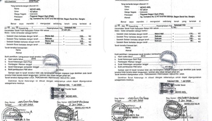 Pengumuman Berita Kehilangan 2 Surat tanah Hak Milik MOHD AKIL